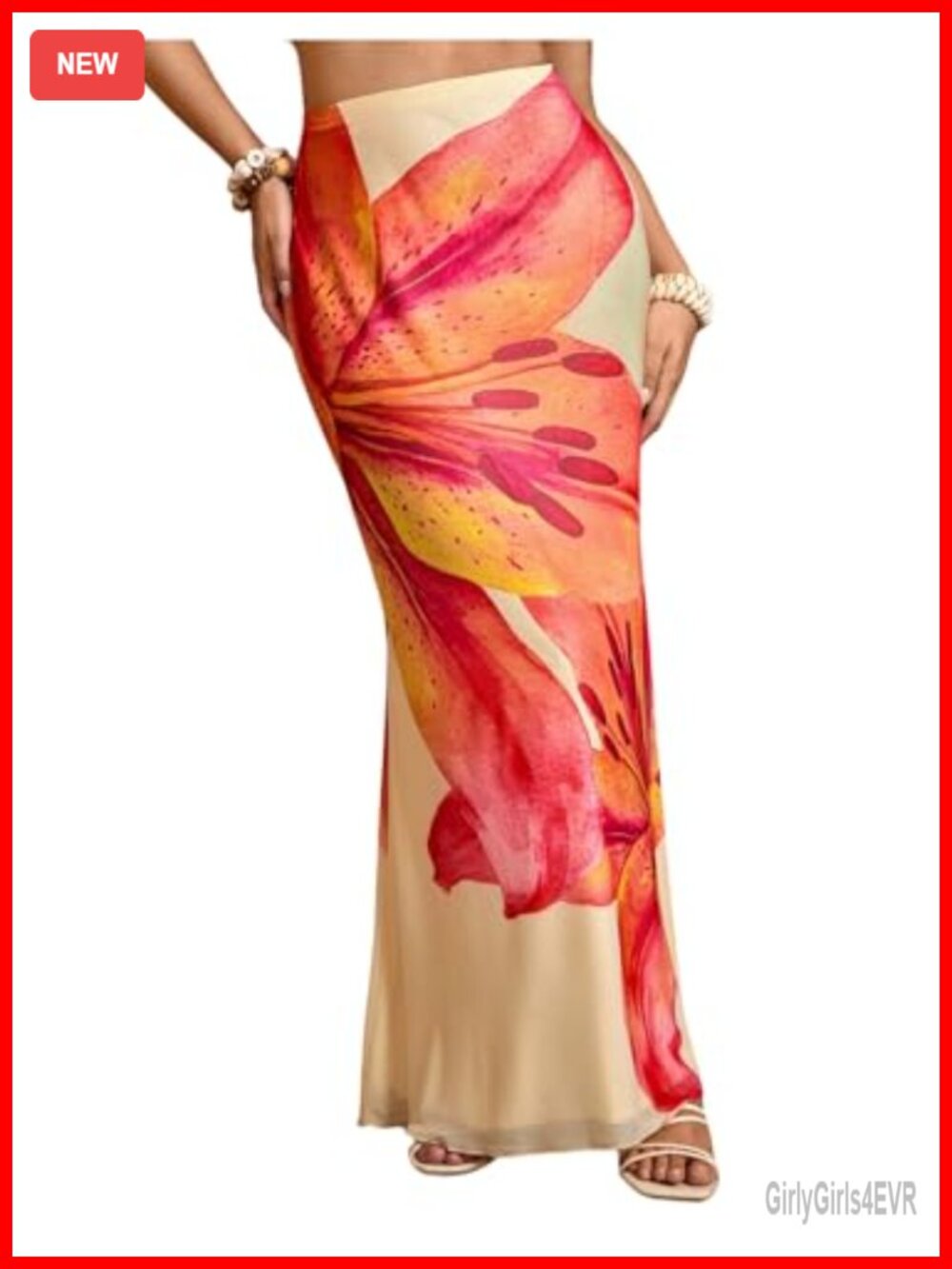 Plus Size Floral Mesh Maxi Skirt High Waist Bodycon Long Skirt